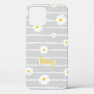 Case-Mate iPhone Case Fleurs marguerites Motif Gris rayé Personnalisé