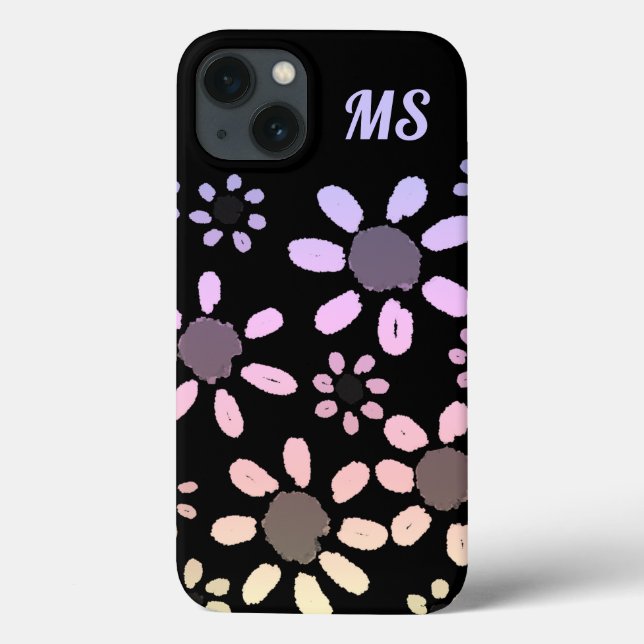 Coques Case-Mate iPhone Fleurs marguerites roses sur noir (Verso)