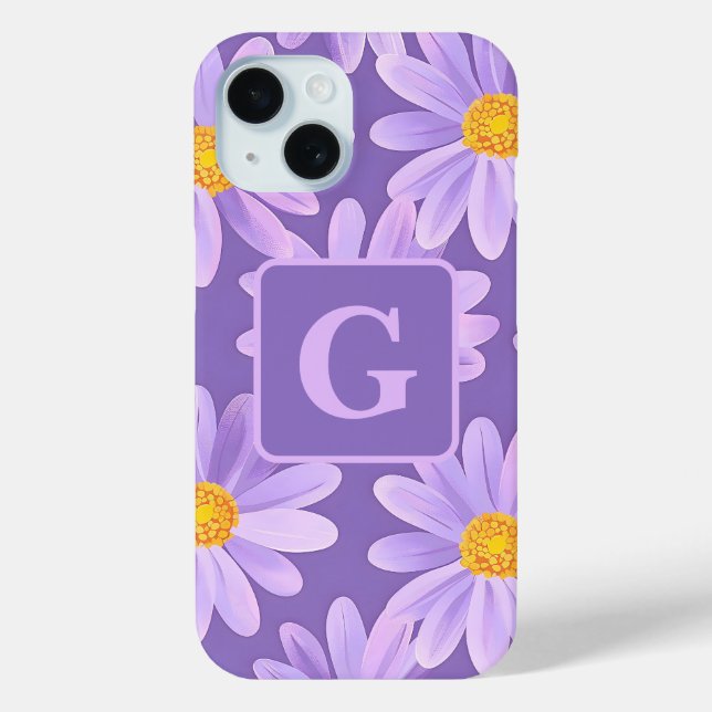 Coques Case-Mate iPhone fleurs marguerites violettes monogramme personnali (Verso)