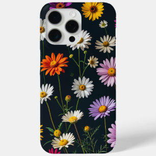 Coque iPhone 15 Pro Max Fleurs mignonnes dans un arrière - plan sombre