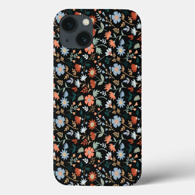 Coques Case-Mate iPhone Fleurs modernes Feuille Noir Orange Bleu Fille (Verso)