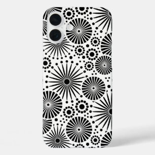 Coques iPhone 16 Plus fleurs Motif floral vectoriel noir et blanc
