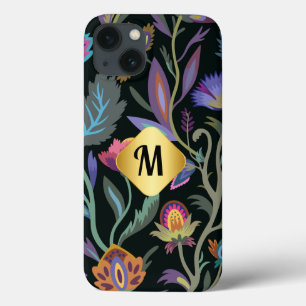 Case-Mate iPhone Case Fleurs noires de luxe initiales motif Bordure doré