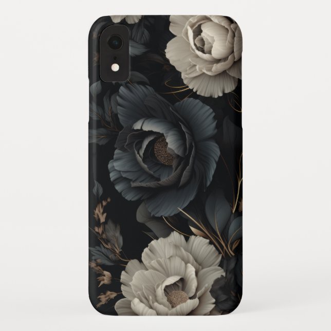 Coques Case-Mate iPhone Fleurs noires et blanches (Dos)