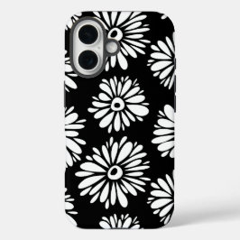 Coques iPhone 16 Fleurs noires et blanches funky