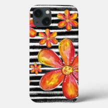 Fleurs orange sur bandes noires