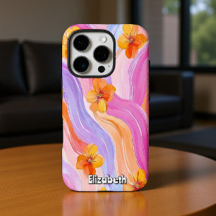 Coques iPhone 16 Pro Fleurs pastel à fleurs orange