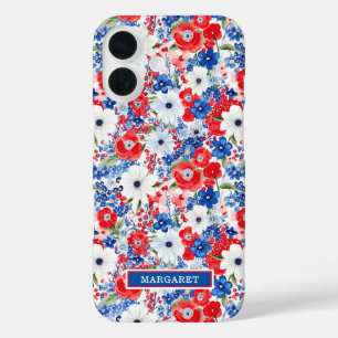 Coques iPhone 16 Fleurs Patriotiques Monogrammées