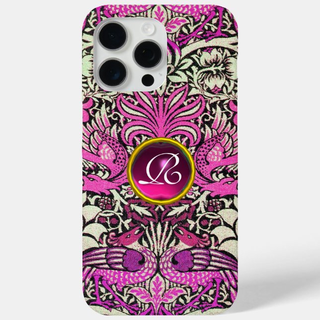 COQUES Case-Mate iPhone FLEURS, PEACOCKS ET DRAGONS GEM STONE MONOGRAM (Verso)