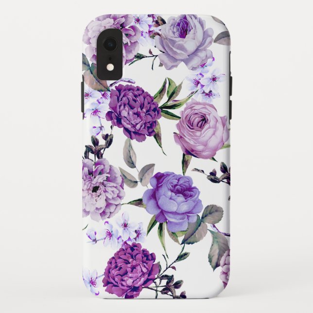 Coques Case-Mate iPhone Fleurs pourpres lilas violettes Girly élégantes (Dos)