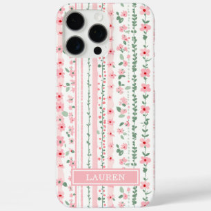 Coques iPhone 16 Pro Max Fleurs rayées rose personnalisées