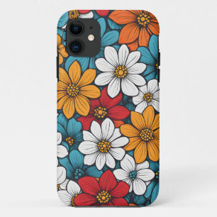 Case-Mate iPhone Case Fleurs rétro colorées Bleu Rouge Jaune Orange
