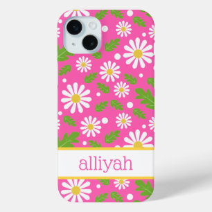 Coque iPhone 15 Mini Fleurs rétro hippie motif marguerite