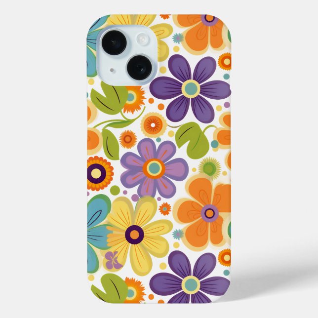 Coques Case-Mate iPhone Fleurs rétro Lilac orange et vert (Verso)