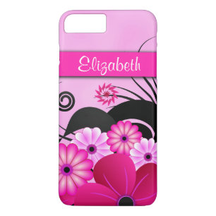 Coque iPhone 8 Plus/7 Plus Fleurs rose chaud moderne Fuchsia Floral Slim