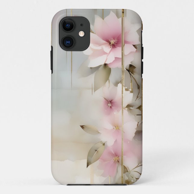 Coques Case-Mate iPhone Fleurs roses Abstraites avec flux or (Dos)