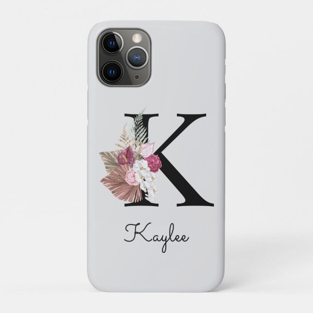 Coques Case-Mate iPhone Fleurs roses avec initiale K monogrammée (Dos)