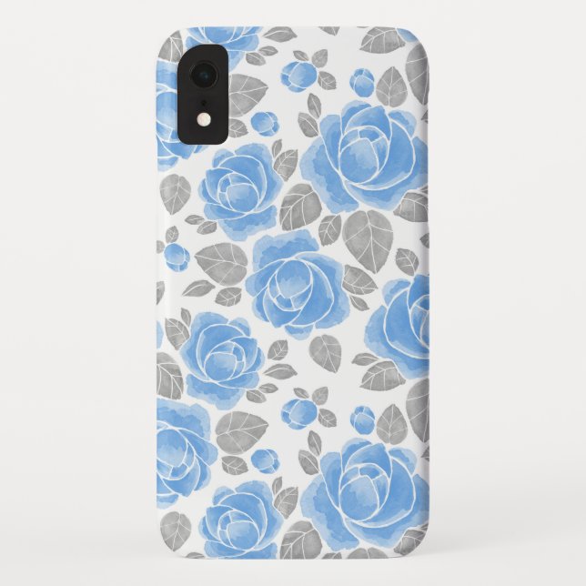 Coques Case-Mate iPhone Fleurs roses bleues. Motif aquarelle (Dos)