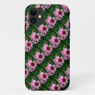 Coque Case-Mate Pour iPhone fleurs roses d'echinacée sur la caisse verte
