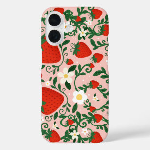 Coques iPhone 16 Fleurs roses et rouges de vignes fraise mignonnes