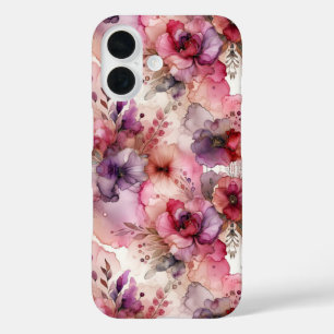 Coques iPhone 16 Fleurs roses et violettes Illustration de l'encre 