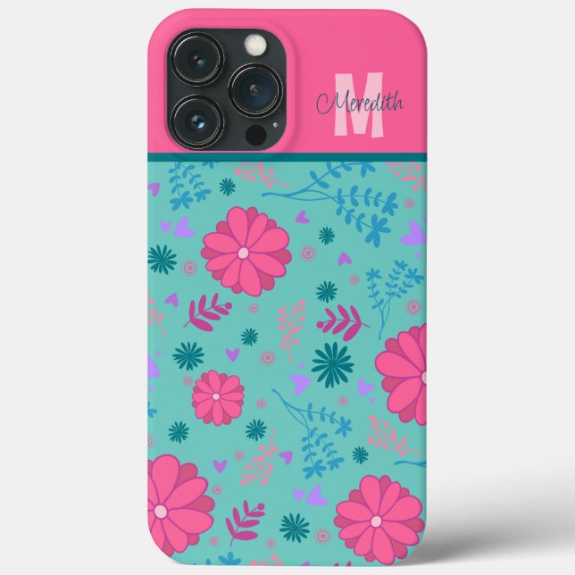 Coques Case-Mate iPhone Fleurs roses Inspirété Nom personnalisé Monogramme (Verso)