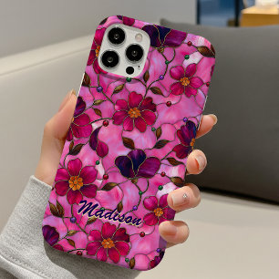 Coques iPhone 16 Fleurs roses rouges en verre coloré