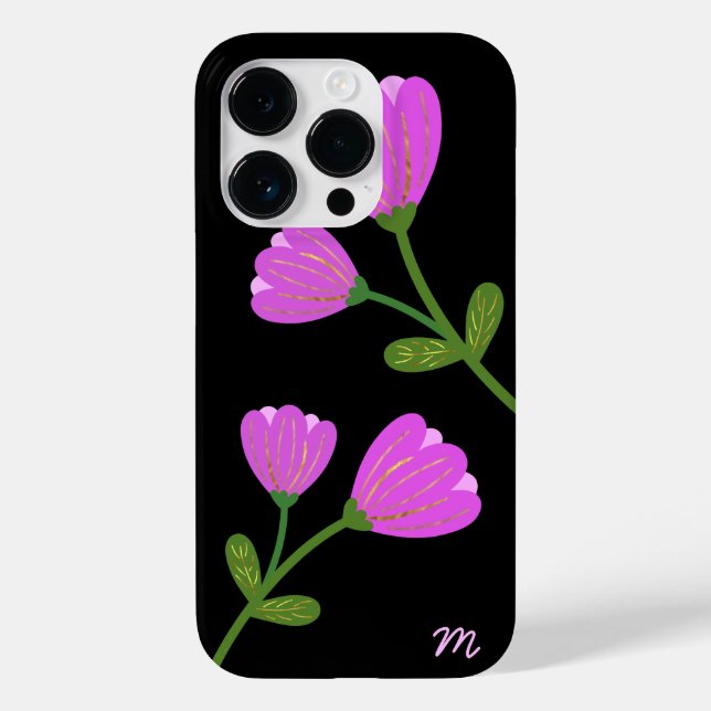 Coques Case-Mate iPhone Fleurs roses sur boîtier de téléphone noir (Verso)