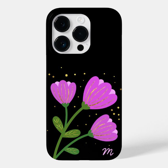 Coques Case-Mate iPhone Fleurs roses sur boîtier de téléphone noir (Verso)