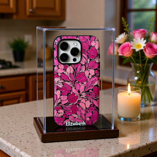 Coques iPhone 16 Pro Fleurs roses texturées sur vignes noires