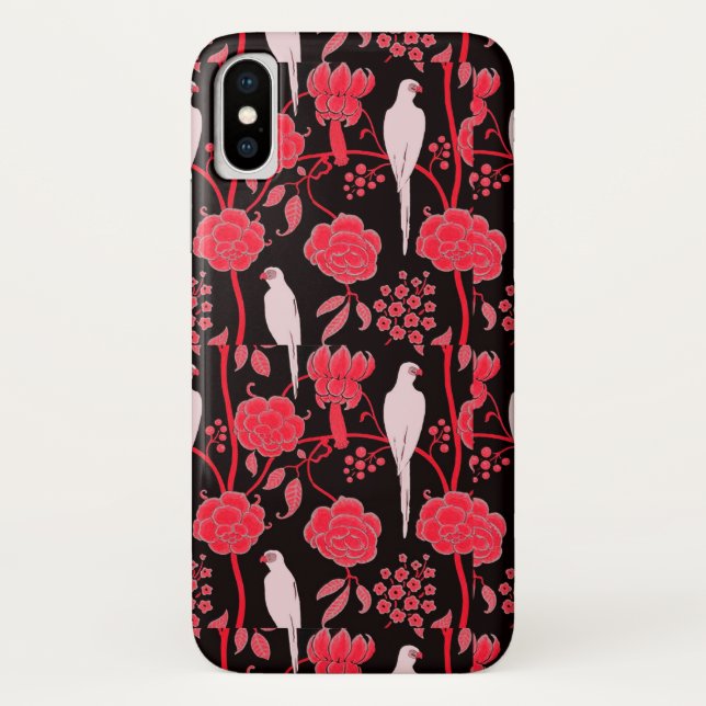 COQUES Case-Mate iPhone FLEURS ROUGES ART DÉCO, PIROTS BLANCS EN NOIR (Dos)