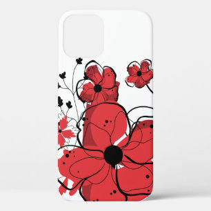 Coque iPhone 12 Fleurs rouges et noires Girly modernes