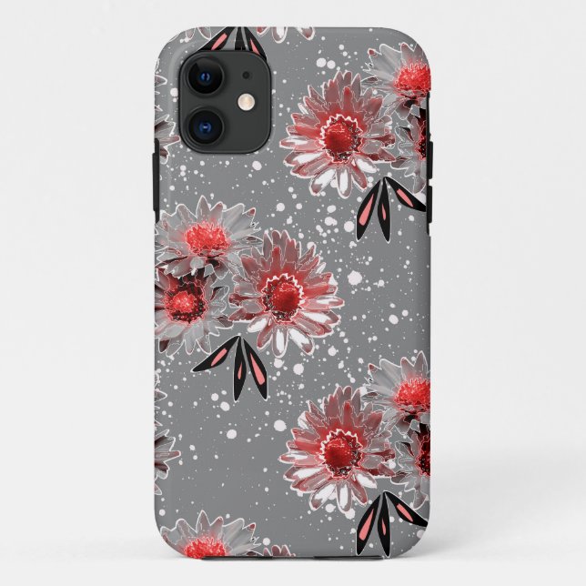 Coques Case-Mate iPhone Fleurs rouges sur gris (Dos)