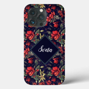 Case-Mate iPhone Case Fleurs rouges vintages et votre nom
