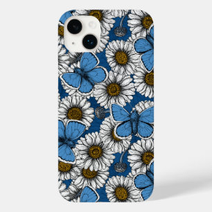 Coque Pour iPhone 14 Plus Fleurs sauvages blanches et papillons bleus