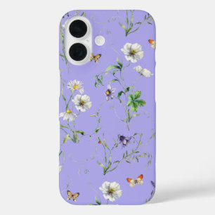 Coques iPhone 16 Fleurs sauvages et papillons sur lavande