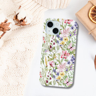 Coque Pour iPhone 15 Fleurs sauvages Fleurs roses violettes jaunes Verd