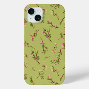 Coque iPhone 15 Mini Fleurs sauvages florales jetées sur fond vert char