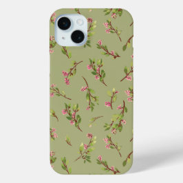 Coque iPhone 15 Mini Fleurs sauvages jetées sur fond vert pistache