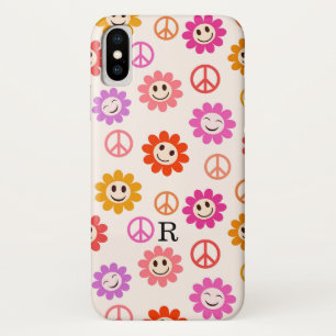 Case-Mate iPhone Case Fleurs souriantes avec signes de paix Monogrammées