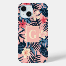 Fleurs tropicales rose personnalisées Monogramme