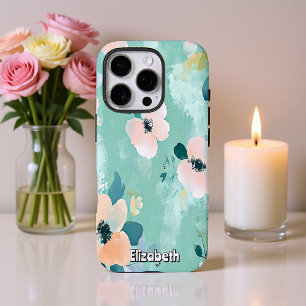 Coques iPhone 16 Pro Fleurs Turquoises et roses