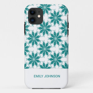 Case-Mate iPhone Case fleurs turquoises nom personnalisé blanc