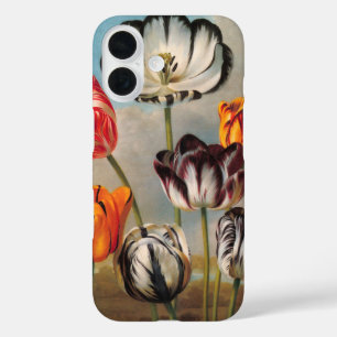 Coques iPhone 16 Fleurs vintages de tulipes variées dans un paysage