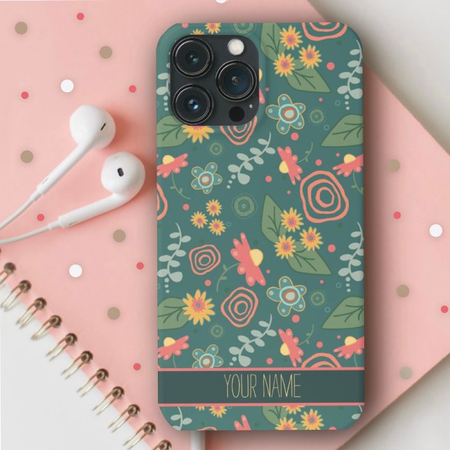 Coques Case-Mate iPhone Fleurs Whimsical mignonnes Nom vert Inspirivité (Créateur téléchargé)
