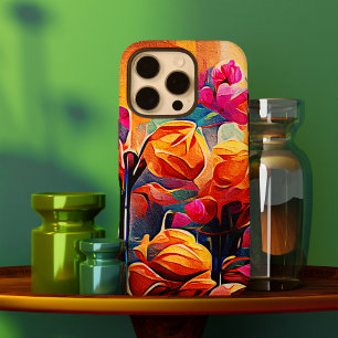 Coques iPhone 16 Pro Floral Abstract Art Orange Red Blue Flowers