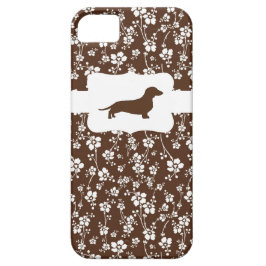Coques Pour iPhone Floral Brown&blanc avec Dachshund
