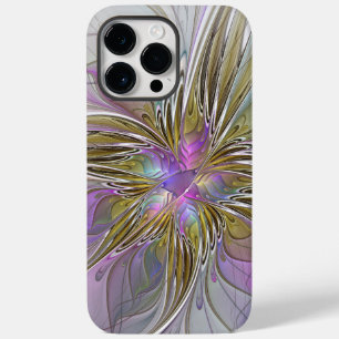 Coque Pour Pour iPhone 14 Pro Max Floral Coloré Abstrait Fractal Avec Rose & Or