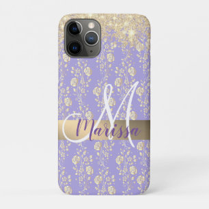 Case-Mate iPhone Case Floral d'or Monogram sur Lavender