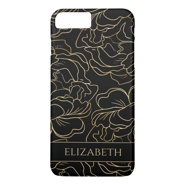 Coques Case-Mate iPhone Floral d'or noir personnalisé (Dos)